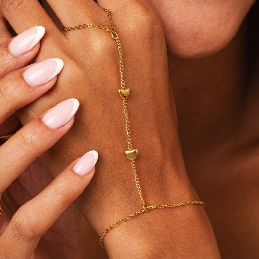 18k Gold Plated Heart Chain Hand Bracelet